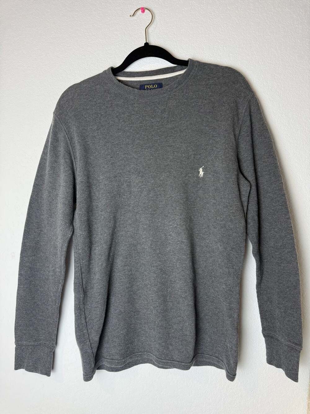 Polo Ralph Lauren Men's Gray Waffle Knit Long Sleeve Crewneck Shirt Size M